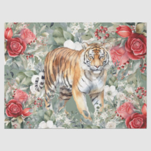 Tiger, Red Roses & Eucalyptus Decoupage Tissue Paper