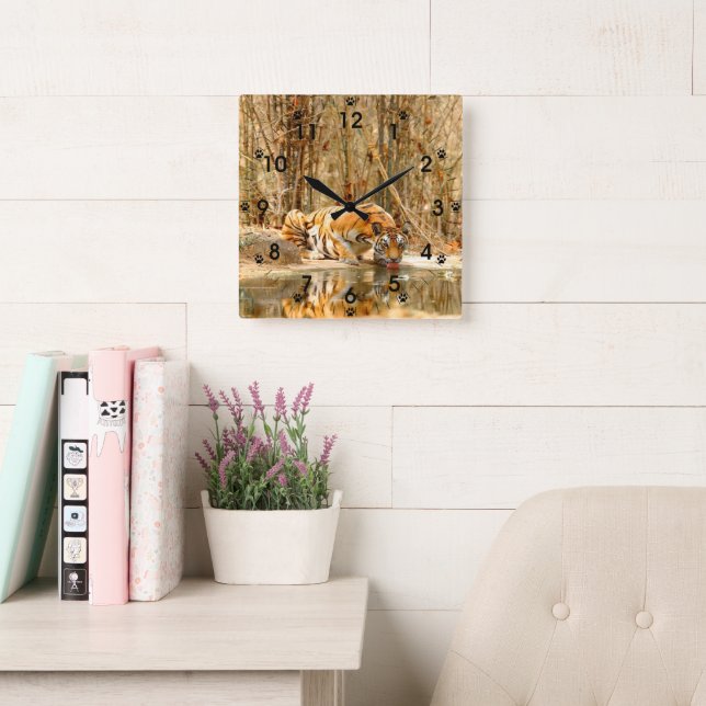 Tiger Reflection Square Wall Clock (Reading Room)