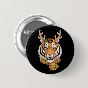 Tiger Reindeer Christmas Animal With Antlers Xmas 6 Cm Round Badge
