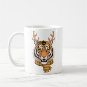 Tiger Reindeer Christmas Animal With Antlers Xmas Coffee Mug