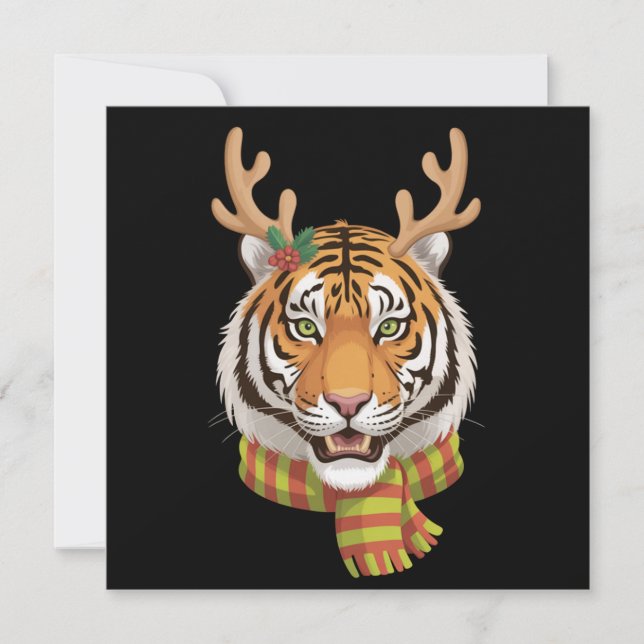 Tiger Reindeer Christmas Animal With Antlers Xmas  Holiday Card (Front)