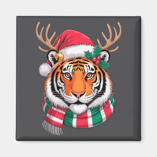 Tiger Reindeer Christmas Santa Hat Tiger Xmas  Magnet (Front)