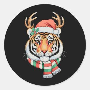 Tiger Reindeer Christmas Santa Hat Xmas Holiday Classic Round Sticker