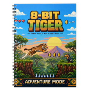 Tiger, Retro 8-Bit Pixel Art Notebook