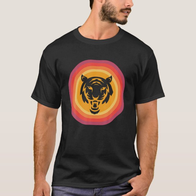 Tiger Retro Sunset Wild Cat Roars T-Shirt (Front)