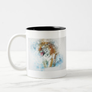Tiger Roar Animal Art Abstract Watercolor Vintage. Two-Tone Coffee Mug