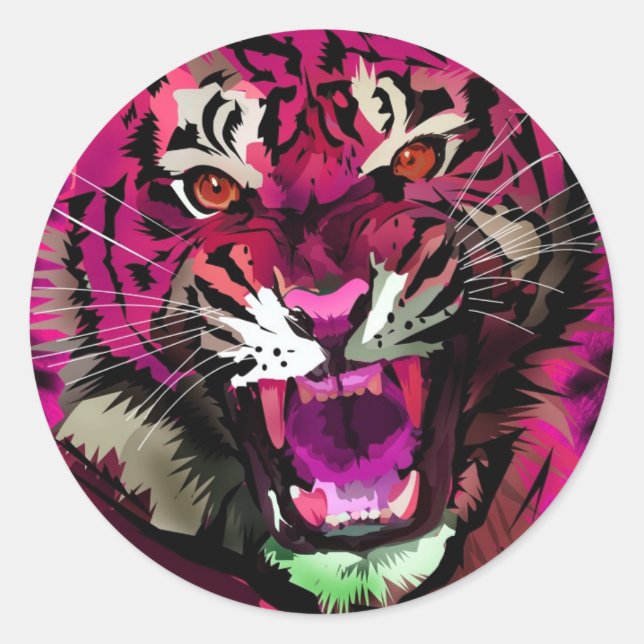 Tiger Roar - Pink Classic Round Sticker (Front)