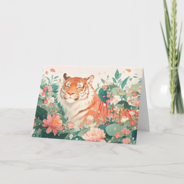 Tiger’s Elegance in Blooming Jungle Card (Front)