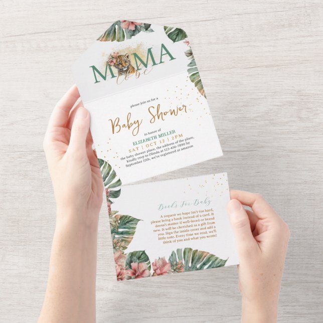 Tiger Safari Animal Cute Jungle Baby Girl Shower All In One Invitation (Tearaway)