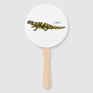 Tiger salamander cartoon illustration  hand fan