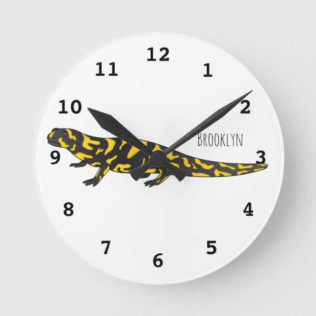Tiger salamander cartoon illustration  round clock (Front)