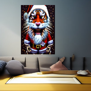 Tiger Santa Claus AI Art Poster