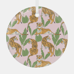 Tiger Seamless Pattern: Exotic Vintage Style Glass Tree Decoration