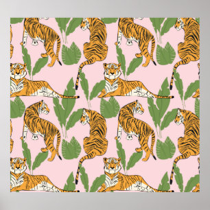 Tiger Seamless Pattern: Exotic Vintage Style Poster