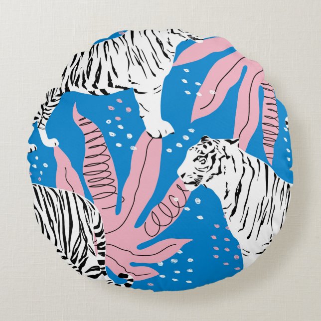 Tiger seamless pattern,wild animal background,tren round cushion (Front)