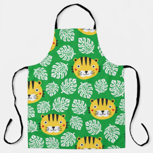 Tiger seamless pattern with tropical leaves. Kid b Apron