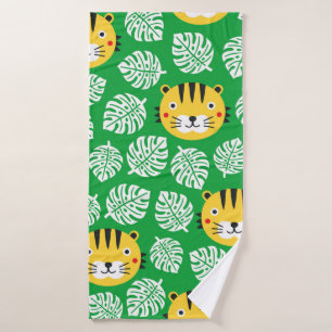 Tiger seamless pattern with tropical leaves. Kid b Bath Towel