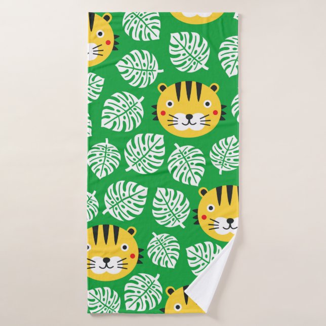 Tiger seamless pattern with tropical leaves. Kid b Bath Towel (Bath Towel)