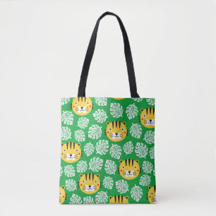 Tiger seamless pattern with tropical leaves. Kid b Tote Bag