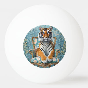 Tiger sitting on a vintage chair ping pong ball