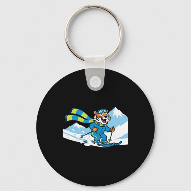 Tiger Skiing Downhill Alpine Mountains Winter Adve Key Ring (Front)