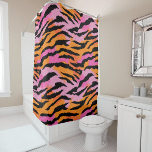 Tiger Skin Animal Print Lavender& Orange Girly y2k Shower Curtain