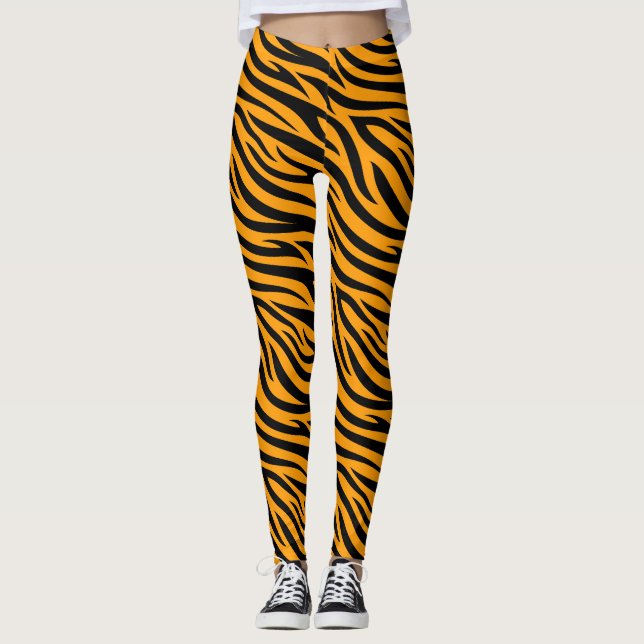Tiger Skin Pattern Wild Cat Orange Black Stripes Leggings (Front)