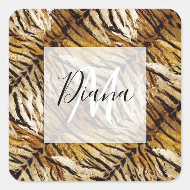 Tiger skin, stylish, tiger, striped, animal print, square sticker (Front)