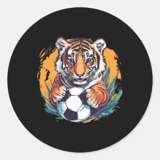 Tiger Soccer Byll Fierce Jungle Animal Classic Round Sticker
