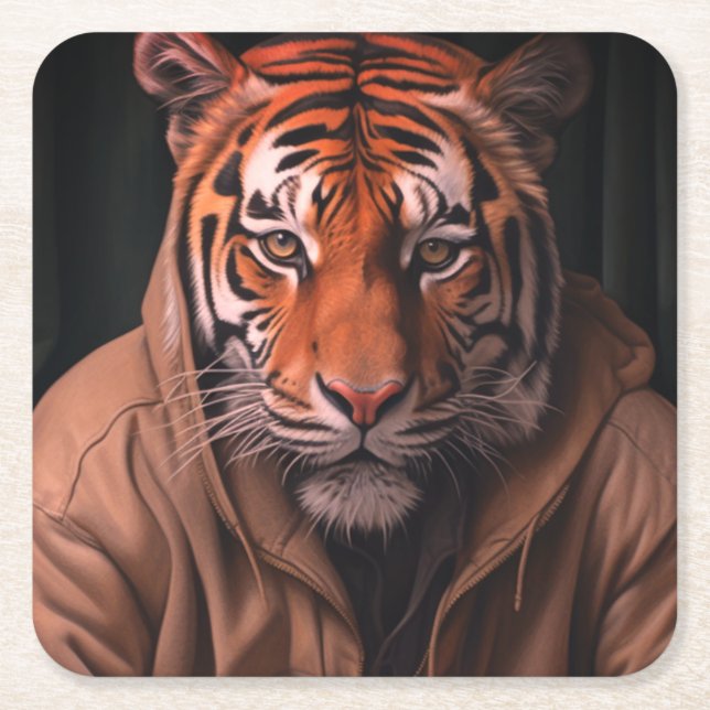 Tiger Square Paper Coaster (Front)