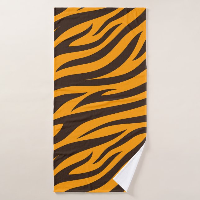 Tiger Stripe black Orange Wild Animal skin pattern Bath Towel (Bath Towel)