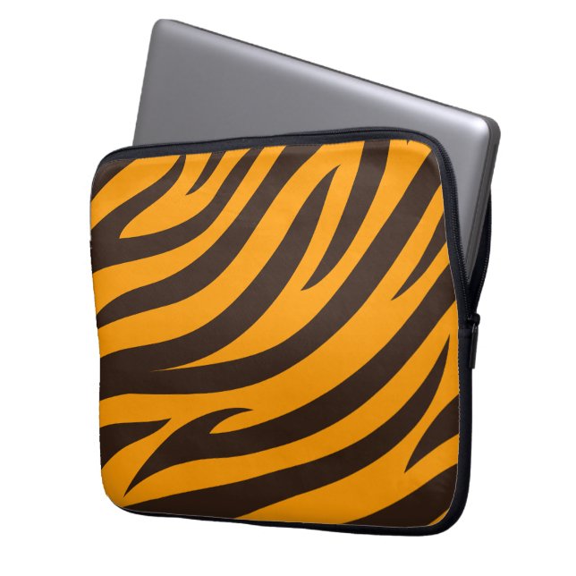 Tiger Stripe black Orange Wild Animal skin pattern Laptop Sleeve (Front Left)