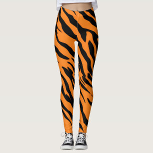 Tiger Stripe black Orange Wild Animal skin pattern Leggings