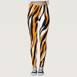 Tiger Stripe black Orange Wild Animal skin pattern Leggings