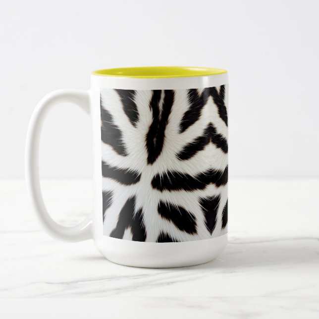 Tiger Stripe Fur Pattern Black and White Two-Tone Coffee Mug (Left)