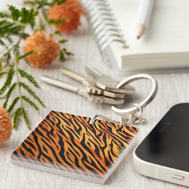 Tiger Stripe Fur Pattern Key Ring (Front Right)