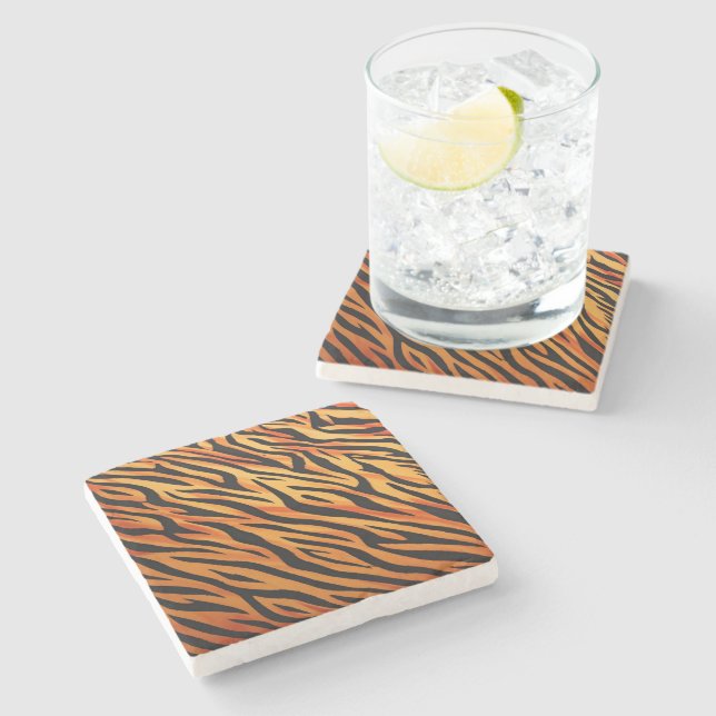 Tiger Stripe Fur Pattern Stone Coaster (Side)