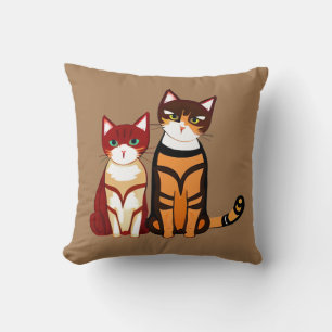 Tiger Striped Cat and Ginger Kitten Cushion