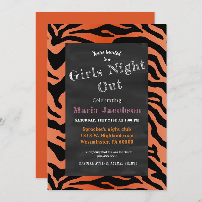 Tiger striped print chalkboard party invitation (Front/Back)
