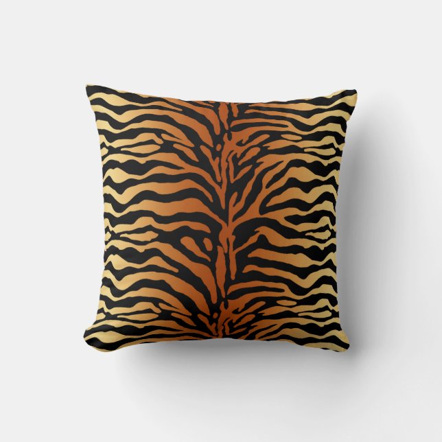 Tiger Stripes Animal Print, Amber, Black and Tan Cushion (Front)