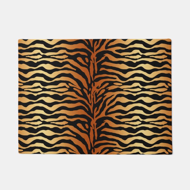Tiger Stripes Animal Print, Amber, Black and Tan Doormat (Front)