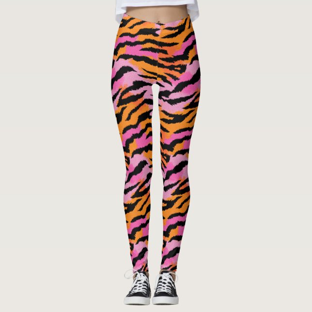 Tiger Stripes Animal Print Vibrant Girly Glam  Leggings (Front)