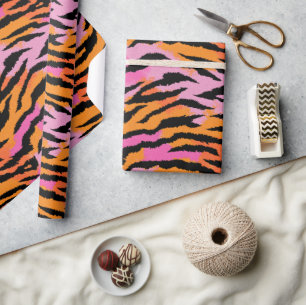 Tiger Stripes Colourful Animal Print Retro Glam Wrapping Paper
