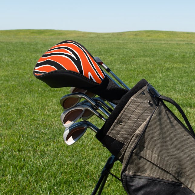 Tiger Stripes Orange White Black Pattern Golf Head Cover (In Situ)