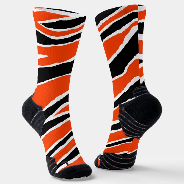 Tiger Stripes Orange White Black Pattern Socks (Angled)