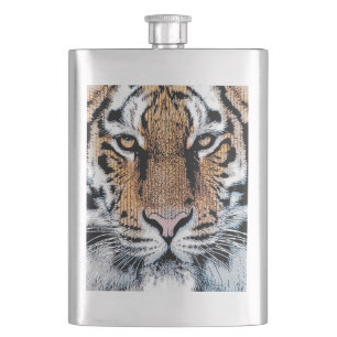Tiger stripes Portrait in Graphic Press Style Hip Flask