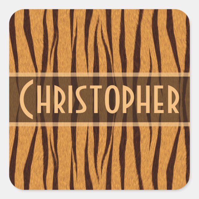 Tiger Stripes Skin Pattern Personalise Square Sticker (Front)