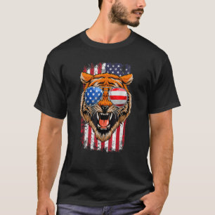 Tiger Sunglasses USA Flag Growling Mouth Open Beng T-Shirt