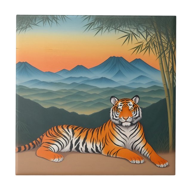 Tiger Sunset Mountain Tiger Tile (Front)