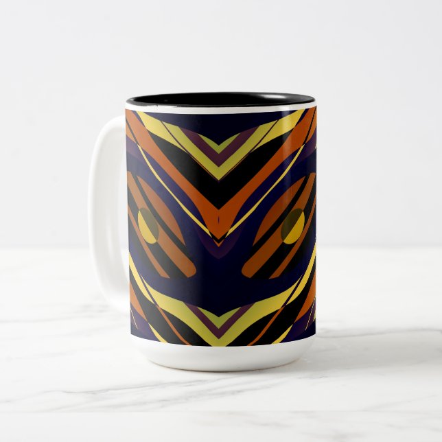 Tiger Sunset Orange Black Yellow Blue Pattern Two-Tone Coffee Mug (Front Left)